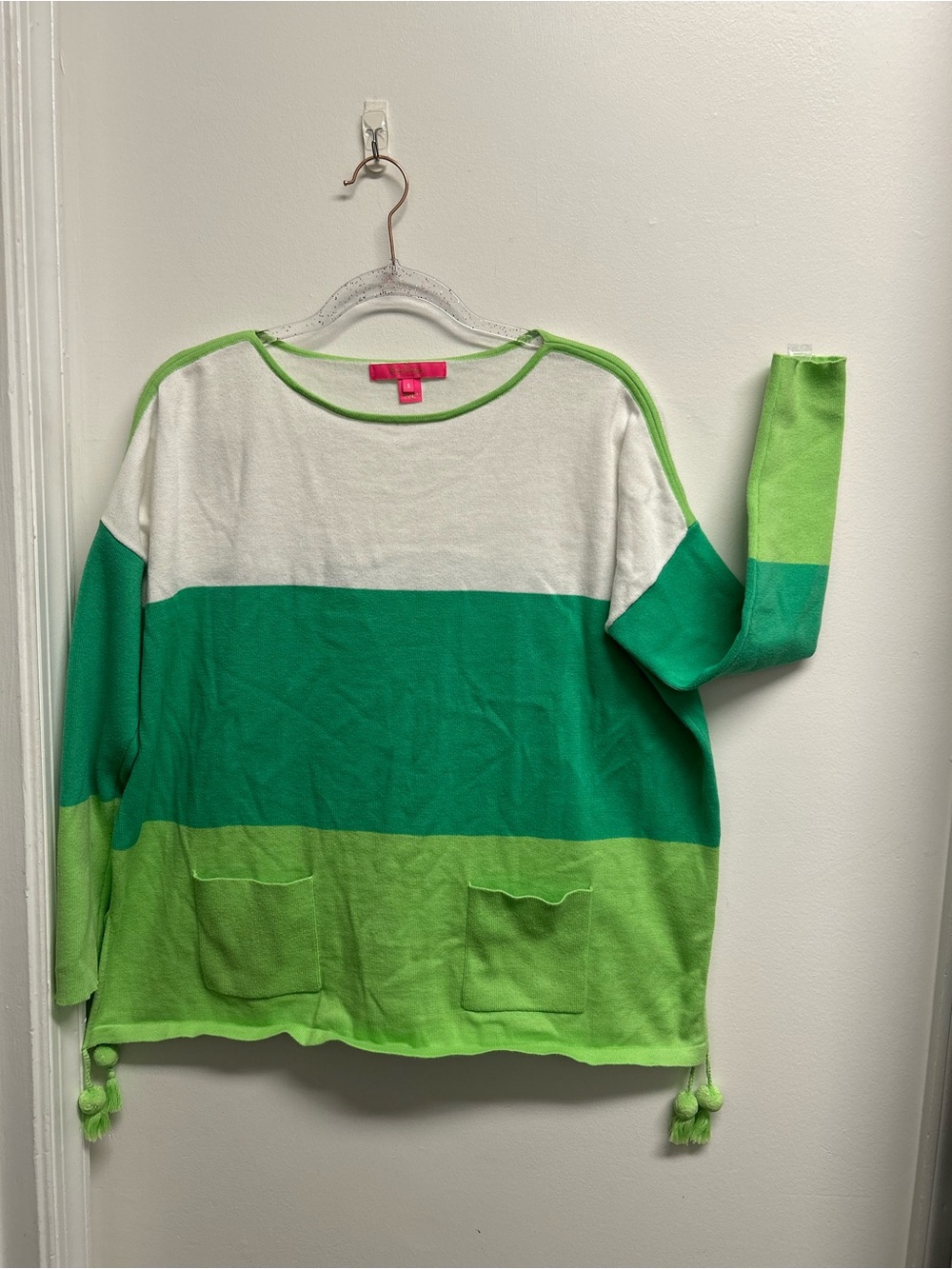 Lilly Pulitzer White, Emerald & Lime Colorblock Knit Sweater